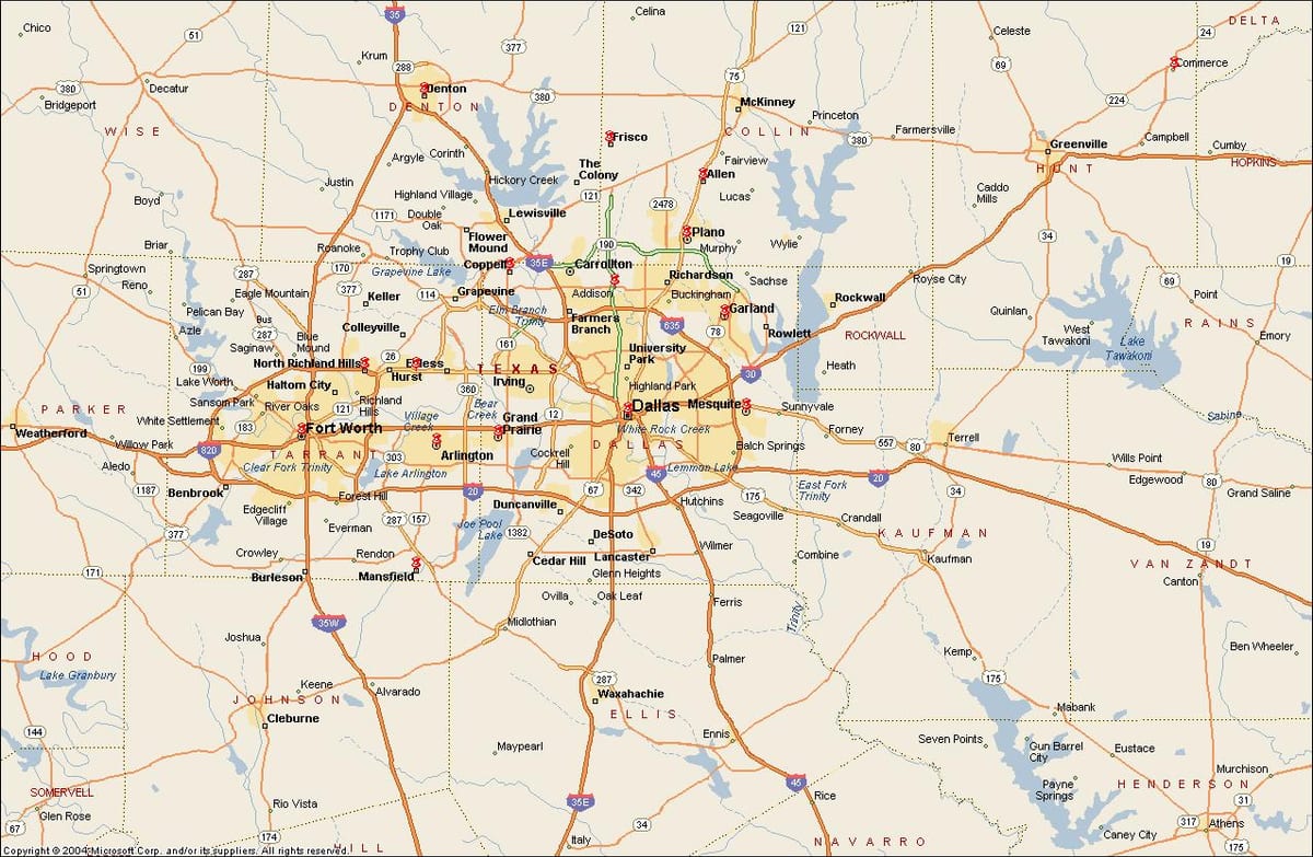 Dallas / Fort worth метроплекс քարտեզի վրա