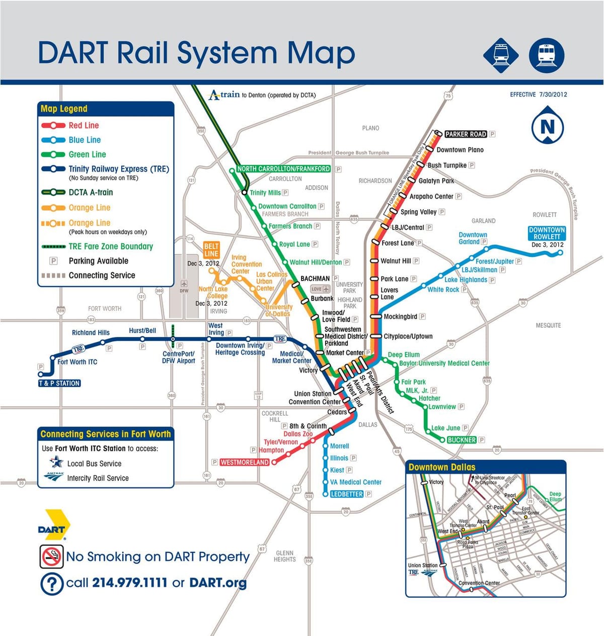 Dallas գնացքով Dart քարտեզի վրա