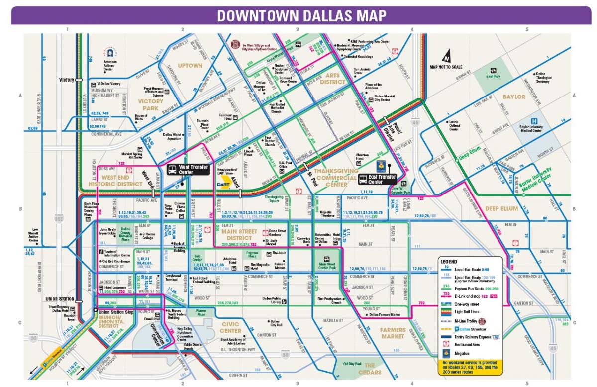 Ավտոբուսային երթուղիները Dallas քարտեզի վրա