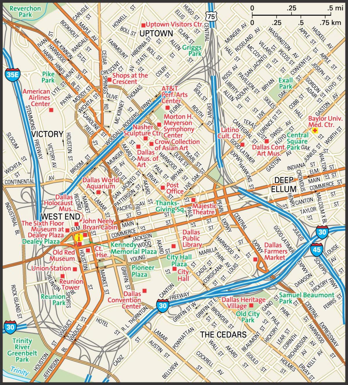 քարտեզ Դալլաս քաղաքի փողոցները